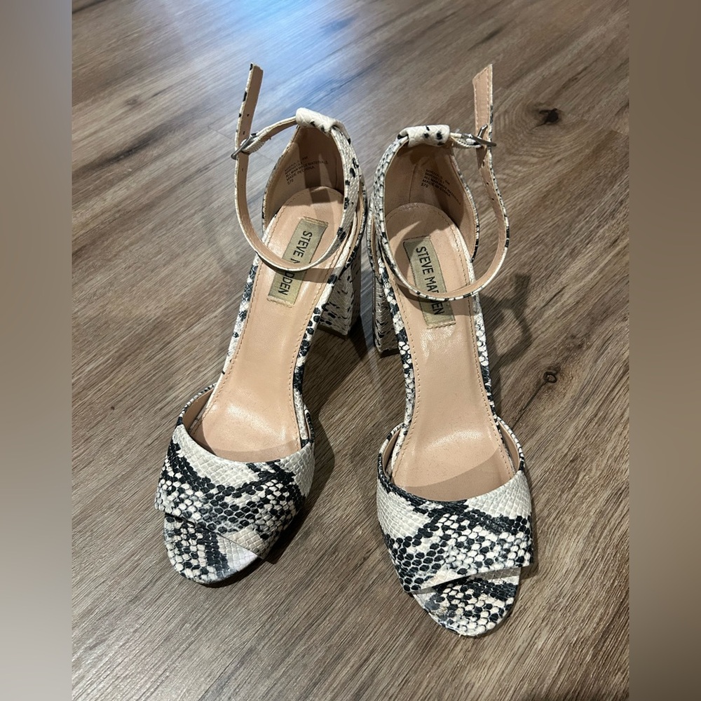 Steve Madden Snake Print Open Toe Heels - image 1